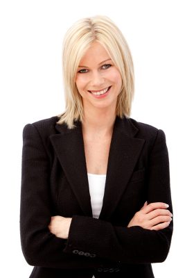 Beautiful business woman smiling isolated over a white background